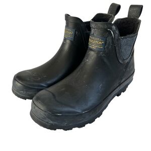 PENDLETON Chelsea Rubber Rain Snow Boots Size 8 Slip On Blue Wool Lined Ankle